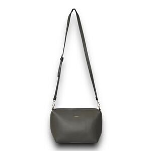 Espe Vegan Leather Crossbody Bag Adjustable Strap Gold Tone Hardware Gray Taupe